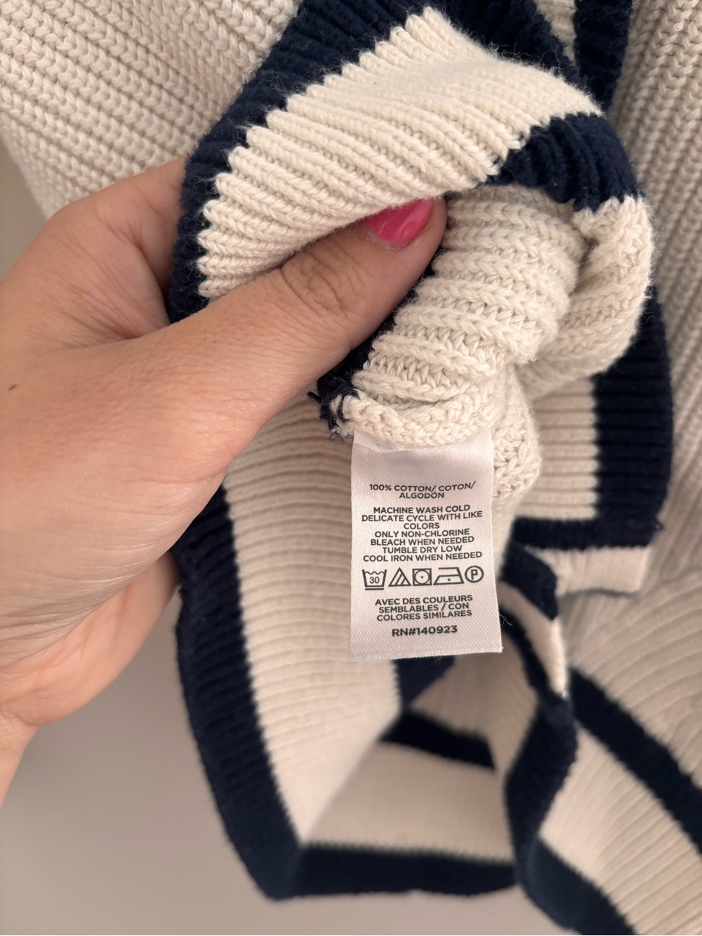 LOFT | Cotton Knit Cardigan - Cream with‎ Navy Trim - Picture 3 of 5